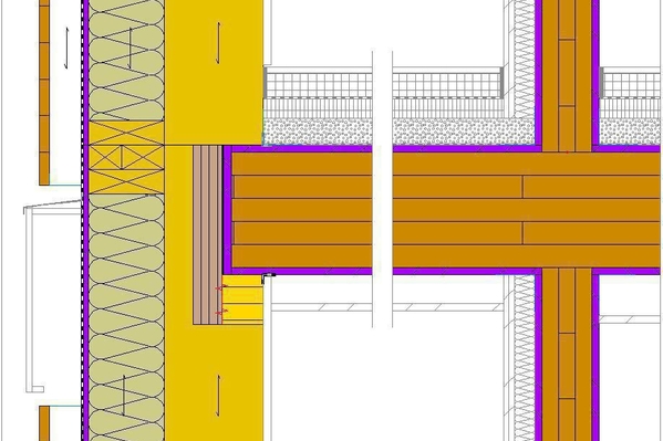 Détails des planchers (à gauche, mur extérieur avec raccordement à la façade) et (à droite, mur intérieur du bâtiment).